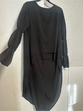 Black Layered Long Sleeve Women's High Low Tunic